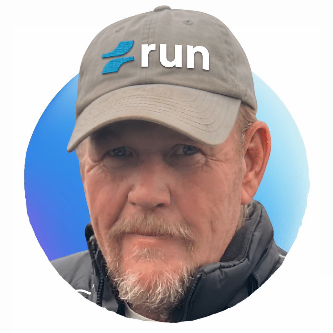 Run Digital lead generation team member in branded apparel, square photo.